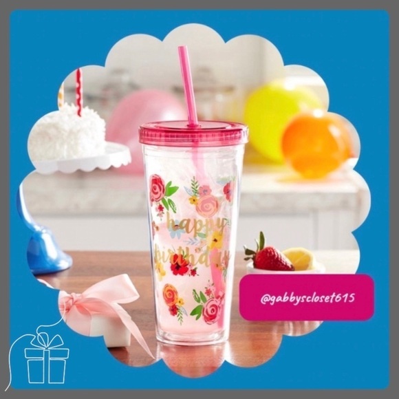 💋 New Pioneer Woman Happy Birthday 24-Ounce Tumbler, Pink & Pretty Blue - Picture 4 of 8